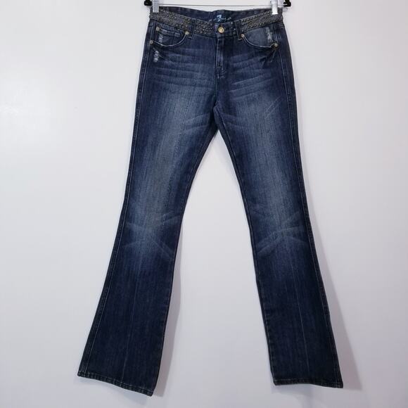 NEW 7 For All Mankind Jeans Studded "A" Pocket" Bootcut Blue Denim - Picture 2 of 12